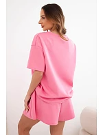 Dámský viskózový maslový komplet s krátkým rukávem a šortky s vysokým pasem růžový