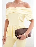 Dámský bavlněný komplet s krátkým rukávem a šortkami žlutý Dámský bavlněný komplet s krátkým rukávem a šortkami žlutý