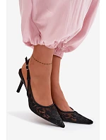 Krajkové Síťované Sandály na Podpatku Černé Mavia