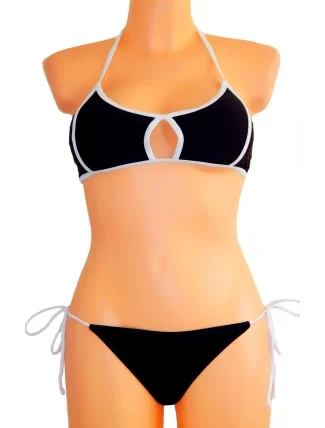 Dámské plavky dvoudílné sexy bikiny SULTRY polstrované košíčky zdobené bílými lemy černé - Černá - OEM Dámské plavky dvoudílné sexy bikiny SULTRY polstrované košíčky zdobené bílými lemy černé - Černá - OEM