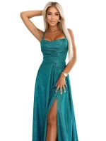 Dlouhé šaty 589-3  zelené se třpytkami - Numoco