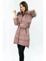 Dámská prošívaná zimní bunda ve starorůžové barvě s kapucí (7702)