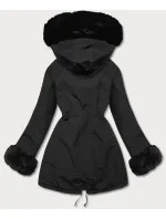 Černá dámská zimní bunda parka s kožešinovou podšívkou (W619/1)