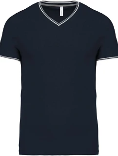 Kariban K 374 Pánské piqué tričko s výstřihem do V 20.K374 navy/light grey/white