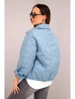 Dámská jarní prošívaná bunda s květinovým vzorem džínová zelená