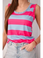 Dámská viskózová bezrukávová blůza v barevných pruzích fuchsie + modrá