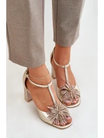 Kožené sandály na podpatku s ozdobou Laura Messi 2758 Zlaté