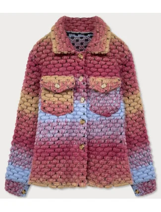 Tmavě růžová košilová dámská bunda s límcem (2453) Tmavě růžová košilová dámská bunda s límcem (2453)