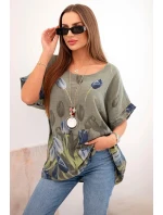 Dámská bavlněná košile s květinovým vzorem khaki