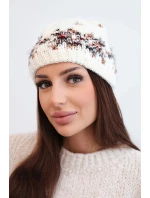 Dámská zimní čepice s norským vzorem a silným pletením K351 ecru+rudy