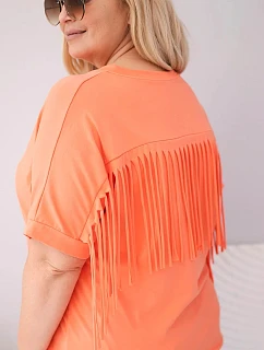 Dámská bavlněná halenka Plus Size s výstřihem do V a střapci na zádech lososová