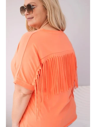 Dámská bavlněná halenka Plus Size s výstřihem do V a střapci na zádech lososová