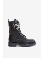 Zateplené pracovní boty s ozdobným pásem a přezkami černé Viveria Zateplené pracovní boty s ozdobným pásem a přezkami černé Viveria