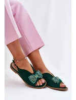 Dámské Sandály S Mašlí Na Plochém Podpatku S.Barski KV51-014 Zelené Dámské Sandály S Mašlí Na Plochém Podpatku S.Barski KV51-014 Zelené