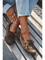 Dámské mokasyny s třásněmi a mašlí tmavě zelené Olivianne