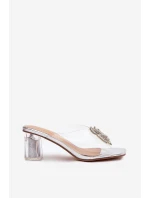 Průhledné nazouváky na podpatku s ozdobou D&A MR1037-20 stříbrné