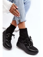 Dámské kotníkové boty na klínku s ponožkou černá Heladina