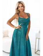 Dlouhé šaty 589-3  zelené se třpytkami - Numoco