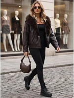 Dámská zimní kožená bunda s kožešinou, hnědá, FashionStreet TY6027 Dámská zimní kožená bunda s kožešinou, hnědá, FashionStreet TY6027