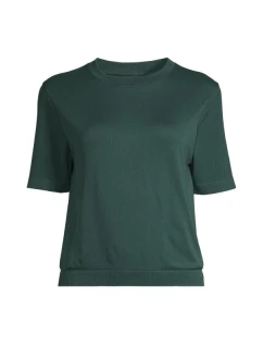 CASALL Bezešvé tričko s žebrovanými rukávy zelené barvy