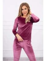 Velurová souprava se záhybem na zadní straně tmavě růžová
