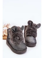 Dětské zimní boty s kožešinovou výplní a ušima šedé Betty