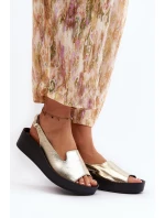 Zazoo 2893 Dámské kožené sandály na tlusté podrážce zlaté