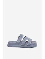 Dámské pantofle se zdobením na platformě modré Delyna