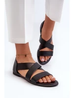 Kožené sandály s lemem, Black Puglia