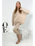 Bavlněná souprava s vyšívaným nápisem Paradise světle béžová