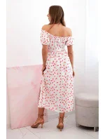 Dámské maxi šaty s květinami a nabíračkami bílý