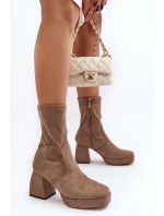 Dámské kotníkové boty na masivním podpatku a platformě tmavě béžové Adelles