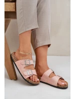 Textilové pantofle na korkové podrážce s přezkami růžové Atera
