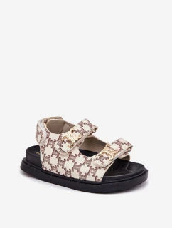 Dětské Sandály Na Suchý Zip Se Zlatými Detaily Béžové Cavina