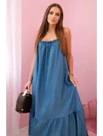 Dámské šaty na ramínka s volánem Tmavý denim Dámské šaty na ramínka s volánem Tmavý denim