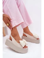 Dámské Kožené Sandály Na Platformě S Mašlí CheBello 4641 Béžové