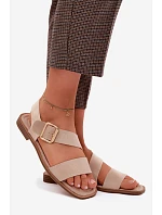 Dámské sandály na ploché podrážce Béžové se zlatou sponou Verissea