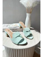 Dámské pantofle s eko semišovými vysokými podpatky, mátová Jemenna Dámské pantofle s eko semišovými vysokými podpatky, mátová Jemenna