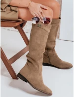 Dámské semišové kozačky na nízkém podpatku béžové FashionStreet ZY1088