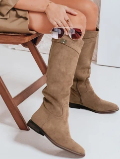 Dámské semišové kozačky na nízkém podpatku béžové FashionStreet ZY1088