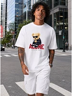 Pánské tričko oversize s medvídkem a nápisy bílé FashionStreet NX1025R