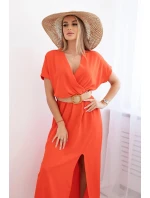 Dlouhé šaty s ozdobným páskem tmavě oranžová Dlouhé šaty s ozdobným páskem tmavě oranžová