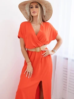 Dlouhé šaty s ozdobným páskem tmavě oranžová