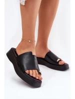 Dámské Pantofle Na Platformě S Dekorativním Detalem Černé Linosea