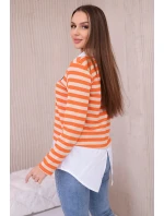 Pruhovaná bavlněná halenka s límečkem oranžová+béžová Pruhovaná bavlněná halenka s límečkem oranžová+béžová
