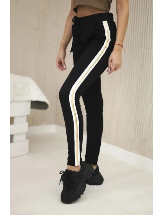 Bavlněné kalhoty se zlatým proužkem černý Bavlněné kalhoty se zlatým proužkem černý