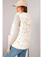 Dámská prošívaná vesta s kapucí s květinovým vzorem žlutá