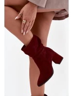 Kotníkové boty z přírodního semiše s vyhříváním na podpatku s mašlí Zazoo 4216 bordó