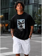 Pánské bavlněné tričko oversize s potiskem černé FashionStreet NX1017R Pánské bavlněné tričko oversize s potiskem černé FashionStreet NX1017R