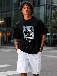 Pánské bavlněné tričko oversize s potiskem černé FashionStreet NX1017R